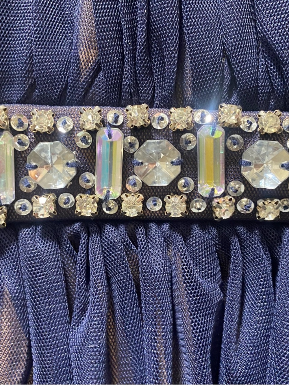 Juniors Way-In Navy Blue Embellished Halter Tulle Dress - Picture 8 of 16